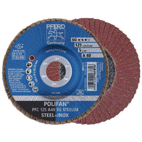 Disque à lamelles POLIFAN A SG STEELOX D. 125 mm granulation A-60 conique INOX c (Par 10)