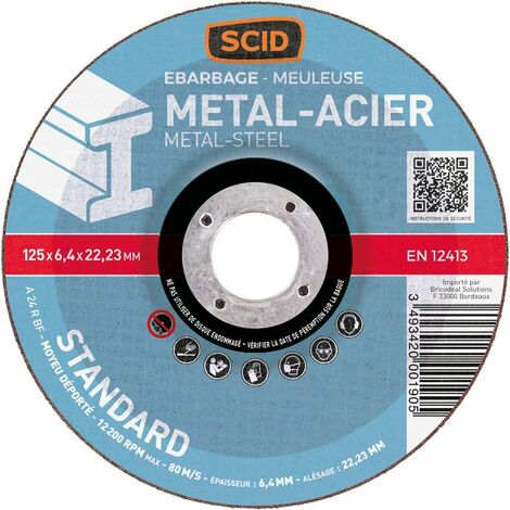 Disque à lamelles pour meuleuse 125 mm – Grain 40 – Épaisseur 6,4 mm – Alésage 22,23 mm – Pour métaux – Meulage précis – Scid