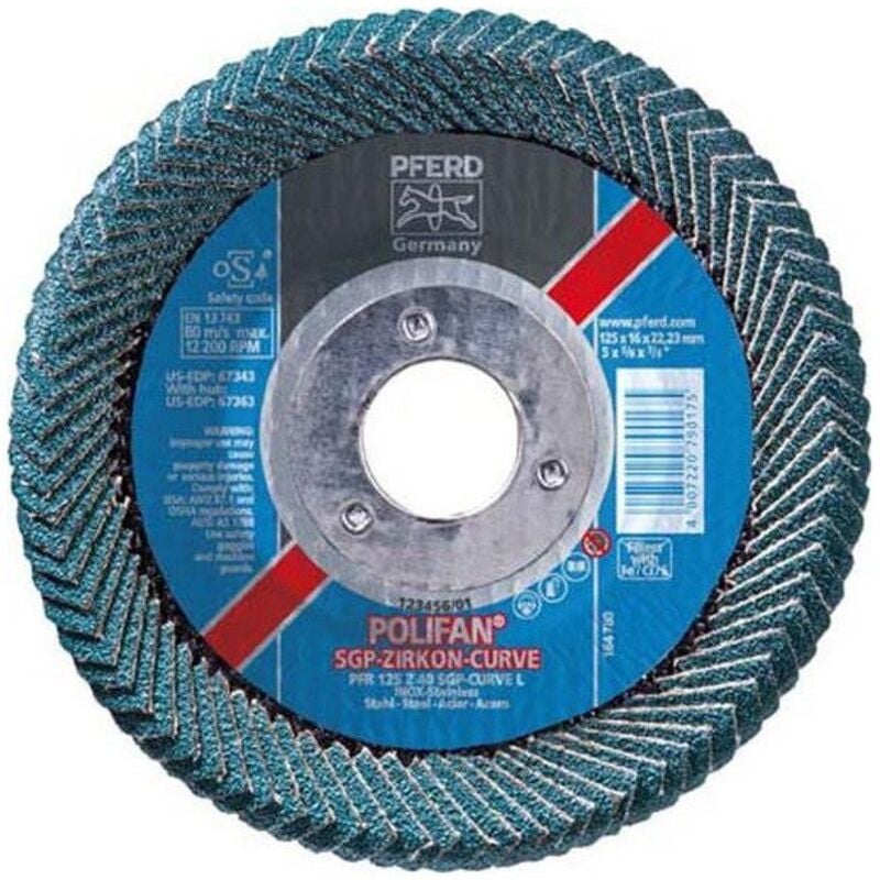 Pferd - Meule-éventail ø 125 mm (12200 tr/mn), polifan® sg-zirkon-curve, radiale, Grain : 40, Larg. : des soudures d'angle - 5 mm
