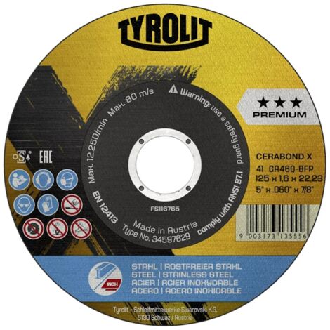 Disque à tronçonner 41F 125X1.6X22.23 ACIER/INOX - TYROLIT