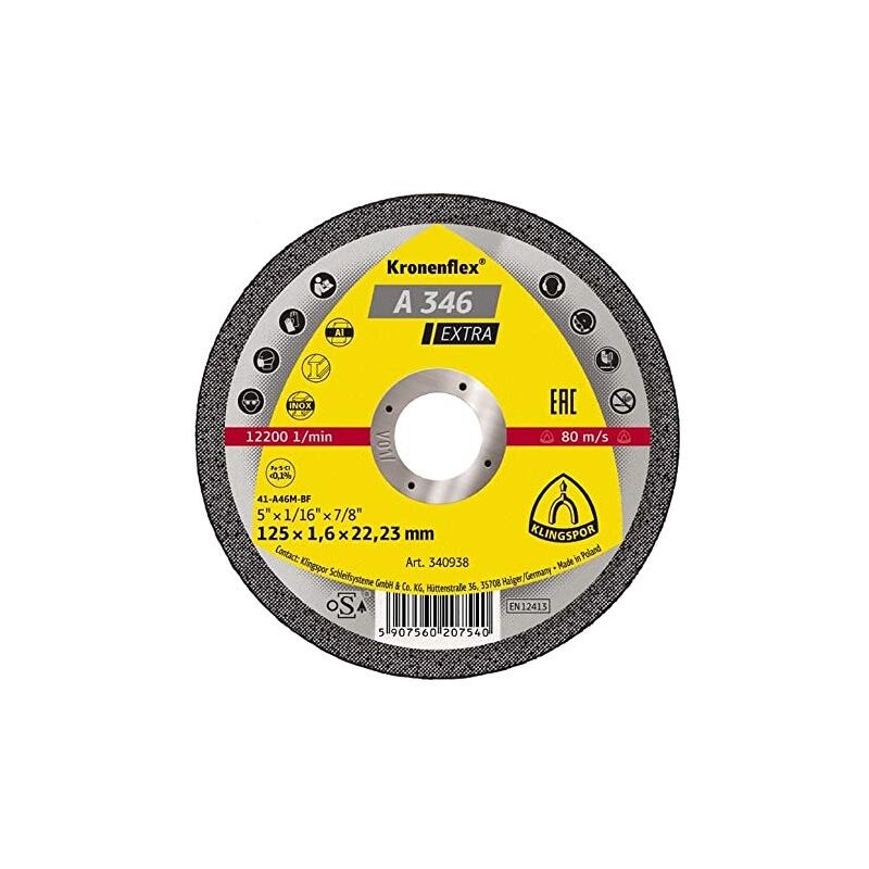 Klingspor 340936 Lot De 25 Disques À Tronçonner Flexibles A 346 115 Mm X 1,6 Mm X 22,23 Mm
