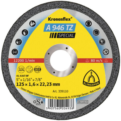 Disque à tronçonner A946TZ 125x1.6mm droit 25 pcs. en boîte plastique KLINGSPOR