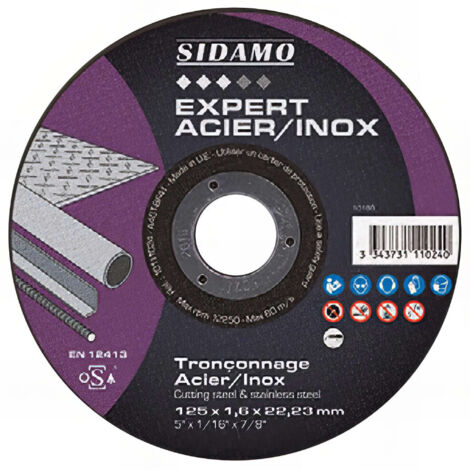 Disque à tronçonner acier inox 125 mm x 1.6 mm Conditionnement - Lot de 5 (+1 offert)