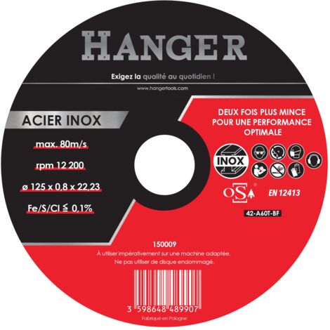 Disque à tronçonner acier inox 125x0,8mm déporté HANGER 150009
