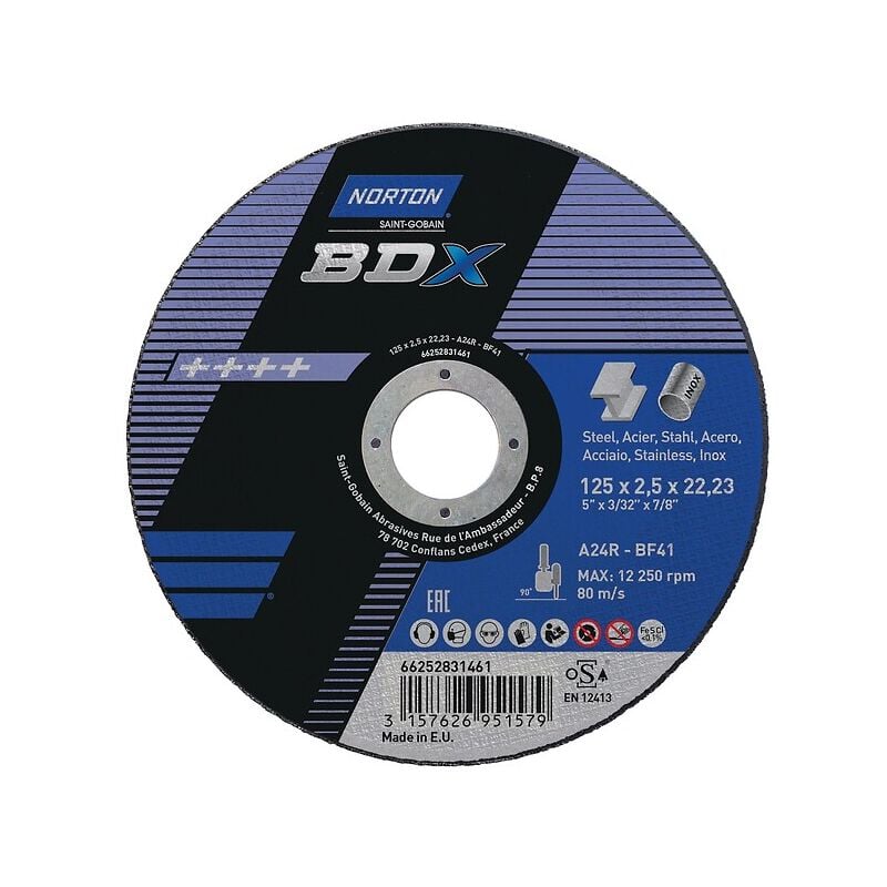 Norton - Disques à tronçonner plat bdx metal inox-230x2.5x22.23mm boîte de 25