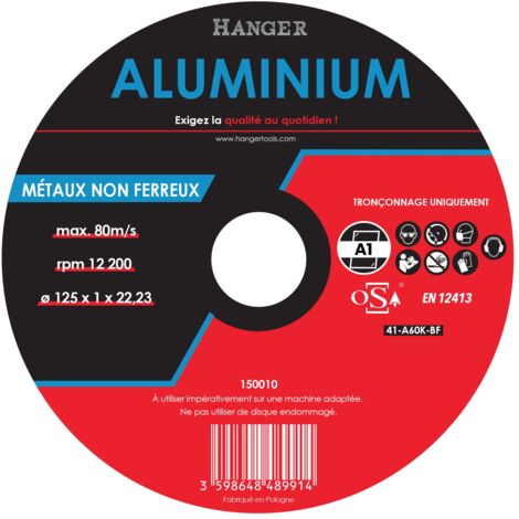 Disque à tronçonner aluminium 125x22,23x1mm plat - HANGER - 150010