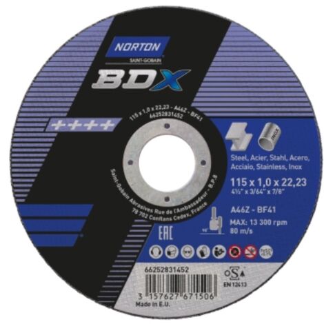 Disque à tronçonner BDX 115x1.6 métal inox - Norton