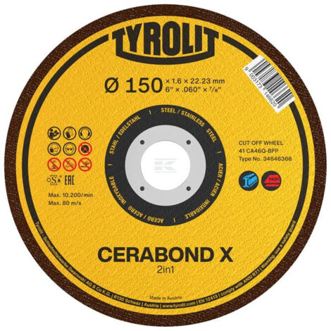 Disque à tronçonner CERABOND X 2en1 acier et inox - Ø125x1x22,23 mm - par 25