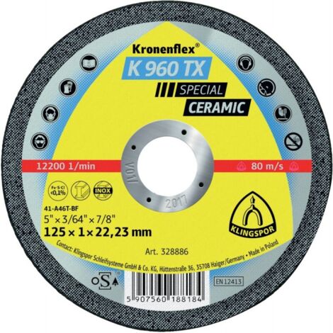 Disque a tronconner Céramique K 960 TX 125 x 1 mm Klingspor