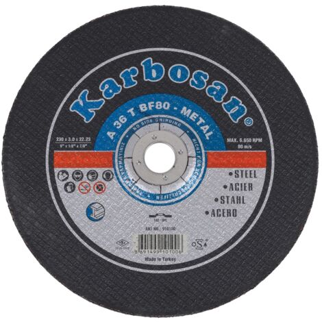 Disque à Tronçonner Déporté 230 x 3.0 x 22.2 A36T Acier - KARBOSAN 910100