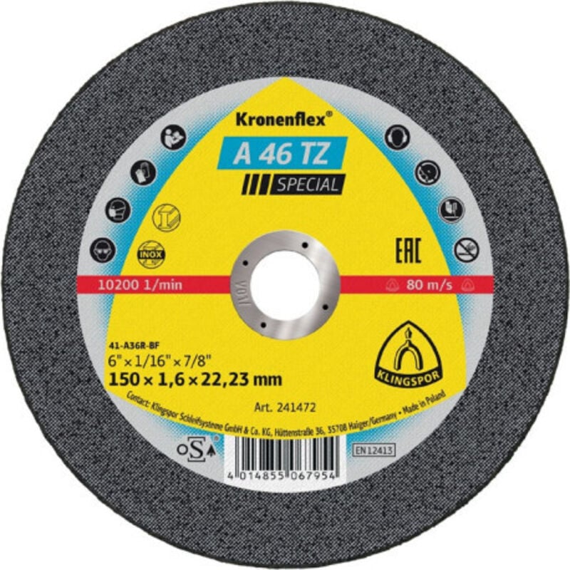 Disque à tronçonner a 46 tz Special D150x1,6mm ger.INOX perçage 22,23mm Klingspor Par 25)