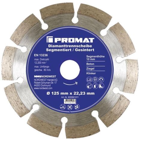 Disque à tronçonner diamant D. 180 mm perçage 22,23 mm segmenté 10 mm