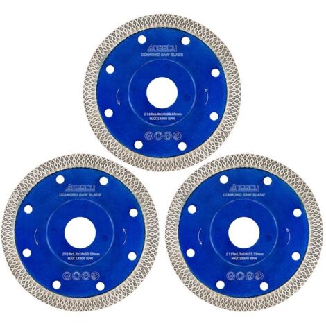 Disque à tronçonner diamant, disque diamant 115 mm pour couper les carreaux et le grès cérame Disque diamant turbo super fin pour meuleuse (3 pièces)