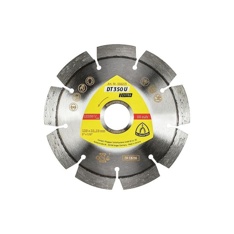 Disque à tronçonner diamant Klingspor dt 350 u extra 125 x 22,23 mm Denture standard 9 segments