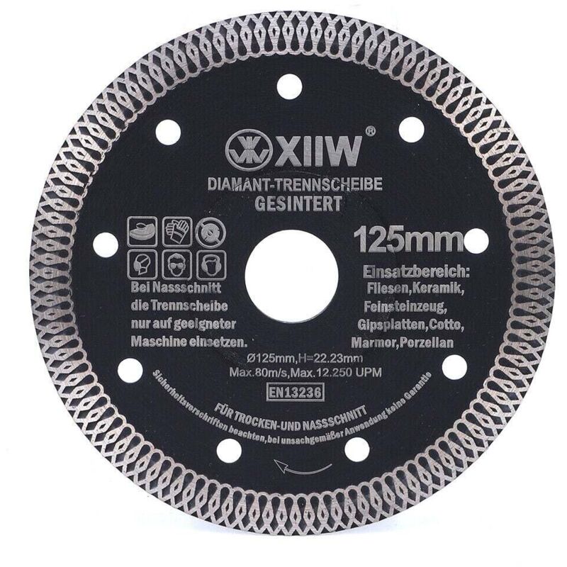 Xiiw - Disque à tronçonner diamanté ø 125 mm, segment 10 mm, largeur de coupe d'environ 1,4 mm, meuleuse d'angle turbo, extra fin, pour béton,