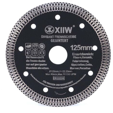 Disque à tronçonner diamanté Ø 125 mm, segment 10 mm, largeur de coupe d'environ 1,4 mm, meuleuse d'angle turbo, extra fin, pour béton, carrelage, granit