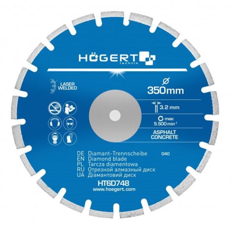 Disque à tronçonner diamanté Hogert HT6D748 350 mm