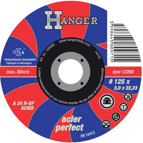 Disque à tronçonner droit pour métaux 125 x 3mm AS 24 R - HANGER - 150006