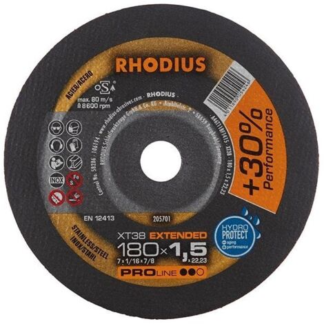 DISQUE À TRONÇONNER DROIT RHODIUS XT38 205701 180 MM 22.23 MM 1 PC(S)
