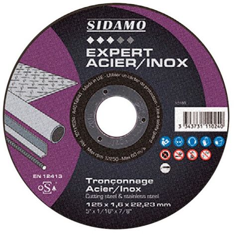 Disque à tronçonner EXPERT ACIER INOX D. 115 x 1,6 x Al. 22,23 mm - Acier, Inox - 10111023 - Sidamo
