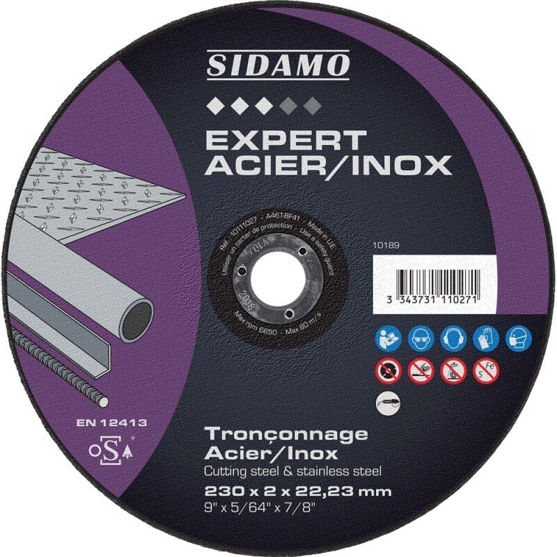 Disque à tronçonner acier inox 230 mm x 2 mm Conditionnement - Lot de 5 (+1 offert)