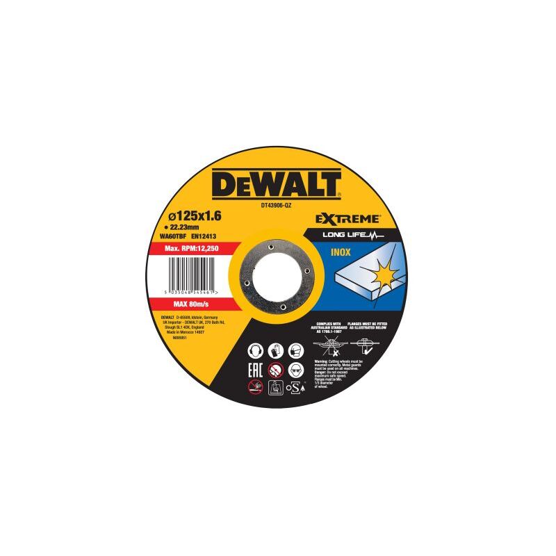 Disque à tronçonner Inox 125x22 2mm Épaisseur 1.6mm moyeu plat DT43906 QZ Dewalt - vue 3