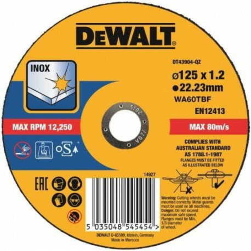 Disque à tronçonner DeWALT DT43904 125x22 2mm Grain d'oxyde d'aluminium Haute performance