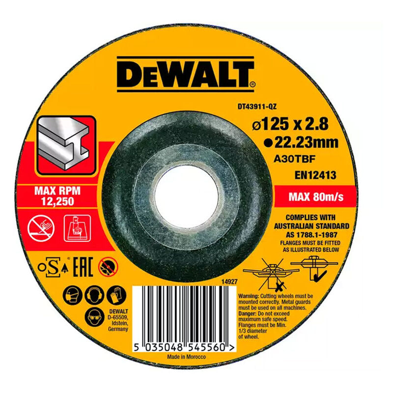 Disque de coupe DeWalt DT43911 QZ Pour métaux ferreux 125 mm 12 250 Trmin