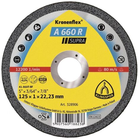 Disque à tronçonner KLINGSPOR A 660 R 125x1x22,23mm (25 pièces) - 328906
