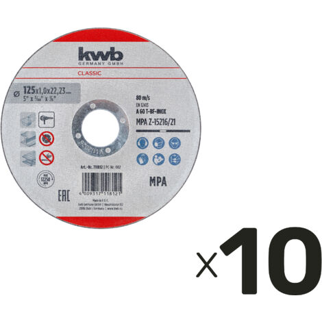 Disque à tronçonner KWB, 711812, 125x1,0 mm, 10 pièces