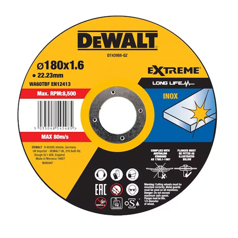 Disque à tronçonner ’inox Ø180x22 2mm DEWALT épaisseur 1.6 mm moyeu plat - vue 2