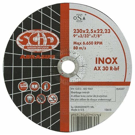 Disque à Tronçonner L'inox Moyeu Déporté  ø X Ep (mm) 230 X 2,5
