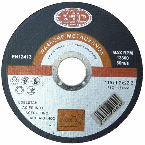 Disque à Tronçonner L'inox Moyeu Plat  ø X Ep (mm) 115 X 1,2