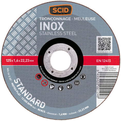 Disque à tronçonner l'inox moyeu plat  ø x ep (mm) 125 x 1,6