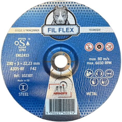 DISQUE A TRONCONNER METAL/INOX 230X3X22  BOMBÉ  FIL FLEX