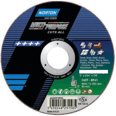 Disque à tronçonner multimatériaux Ø 115 épaisseur 1 mm alésage 22,2 mm - NORTON