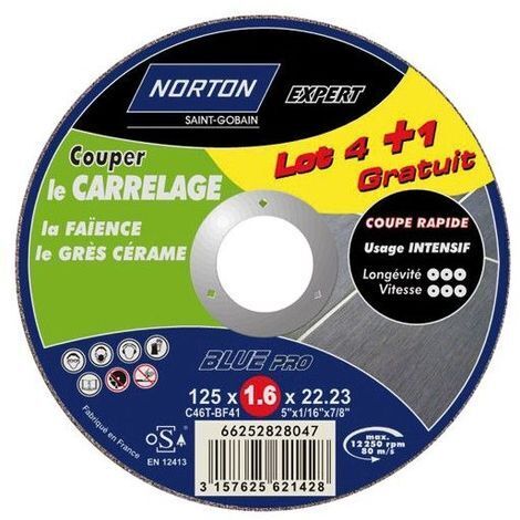 Disque à tronçonner - NORTON - 125x1.6 - Lot 4+1 - Coupe précise - Durée de vie prolongée