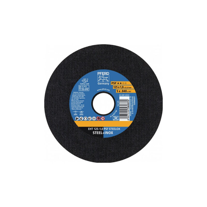 Pferd - Disque à tronçonner psf steelox D125x1 mm droit inox perçage 22.23 mm (Par 25)