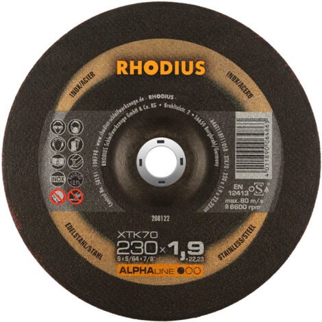Disque à tronçonner pour acier et inox XTK70  230 x 1,9 x 22.23 mm - RHODIUS