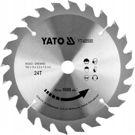 Disque à tronçonner pour bois TCT 165 x 24 x 16 mm YT-60590 YATO