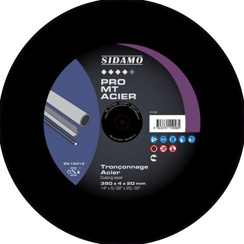 Sidamo - Disque à tronçonner pro mt acier d. 350 x 4 x Al. 20 mm 10111058