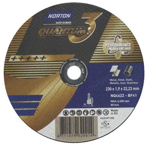Disque à tronçonner Quantum 3 Norton - 230 - 1,9 - 22,23 - 41-plat