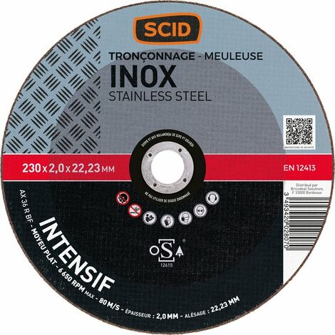 Disque à tronçonner - SCID - Diamètre 230 mm - Inox - Usage fréquent - Moyeu plat