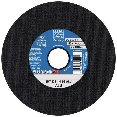 Disque à tronçonner SG ALU D125x1 mm droit aluminium perçage 22.23 mm PFERD (Par 25)