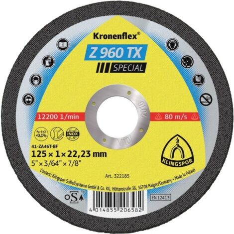 Disque à tronçonner Z 960 TX D125x1 mm droit INOX perçage 22,23 mm