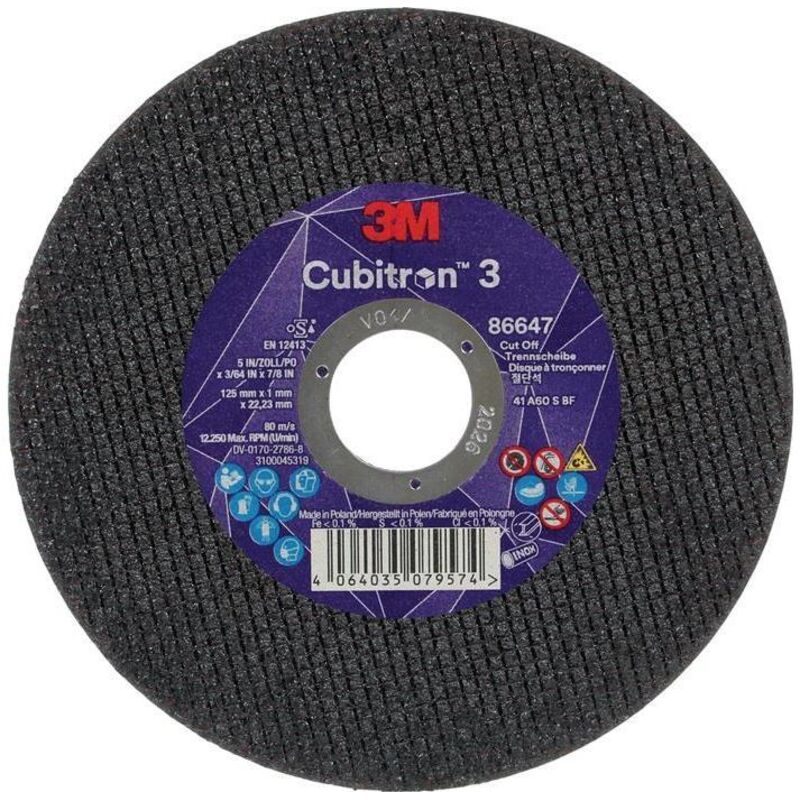 Disque à tronçonner Cubitron™ 3 D125x1mm ger.3M™ Cubitron™ 3 alésage 22,23mm 3M (Par 25)