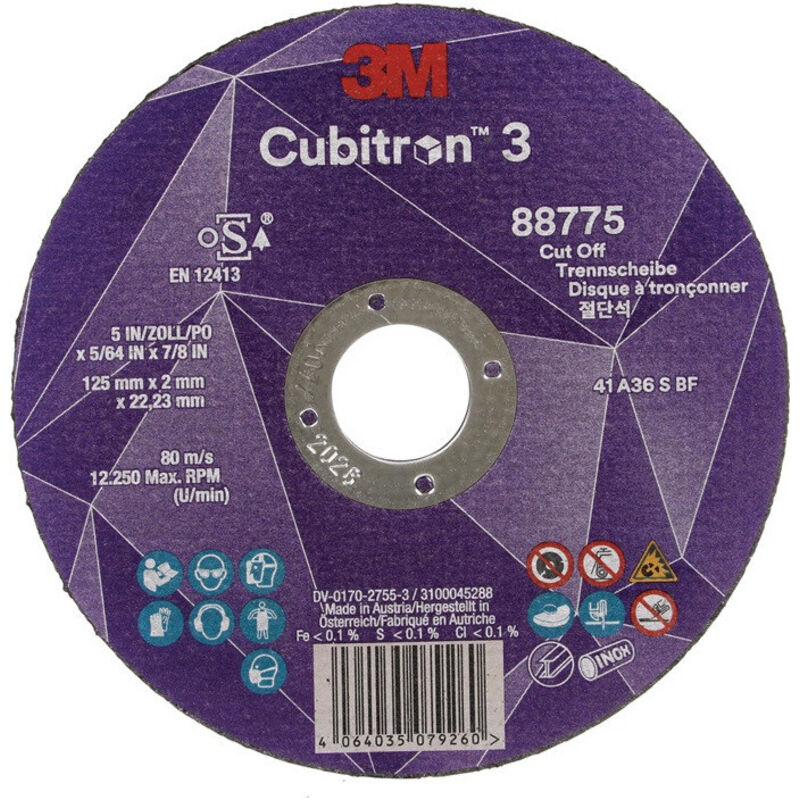 3M - Disque à tronçonner Cubitron™ 3 D125x2mm ger. ™ Cubitron™ 3 alésage.22,2 m (Par 25)
