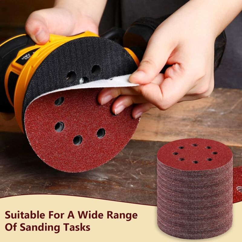 Disque Abrasif 125mm, 80 Pièces Papier a Poncer P120, Pour Le Ponçage Du Bois, Du Métal, Disques de Papier de Verre Pour Ponceuses Orbitales