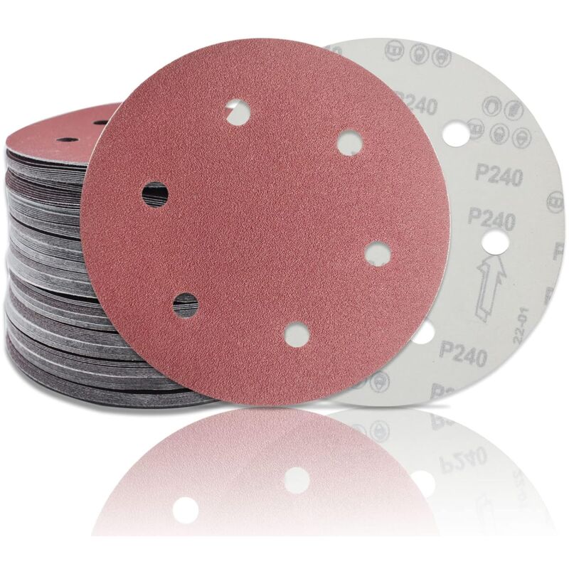 Disque abrasif 225 mm Disque de Ponçage 40 Grain 100 pièces pour les ponceuses à long col, les meuleuses de cloison sèche de 6 trous Ronds Papier