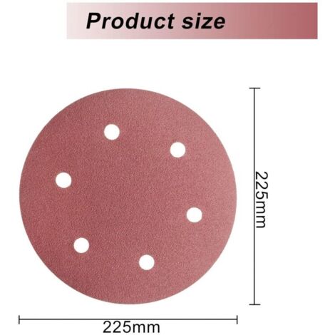 Disque abrasif 225 mm Disque de Ponçage 1000 Grain 100 pièces pour les ponceuses à long col, les meuleuses de cloison sèche de 6 trous Ronds Papier Abrasif